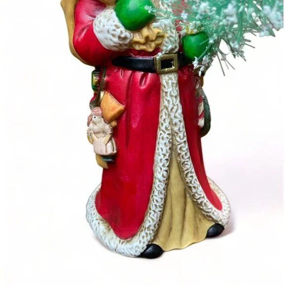 Vintage Santa Claus Figurine Holding Christmas Tree In Festive Red & White Coat - Picture 5 of 7